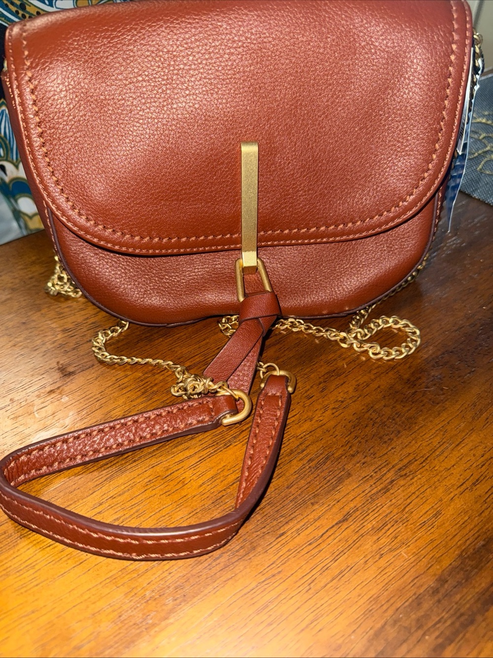 Vera Bradley Carson Brown Leather Crossbody Bag with Gold Chain Accent Mini NWT